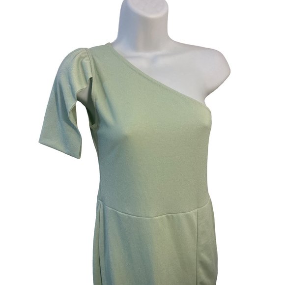 Pretty Little Thing Sage Green One Shoulder Bow Detail Midi Dress 8 NEW - Picture 5 of 15